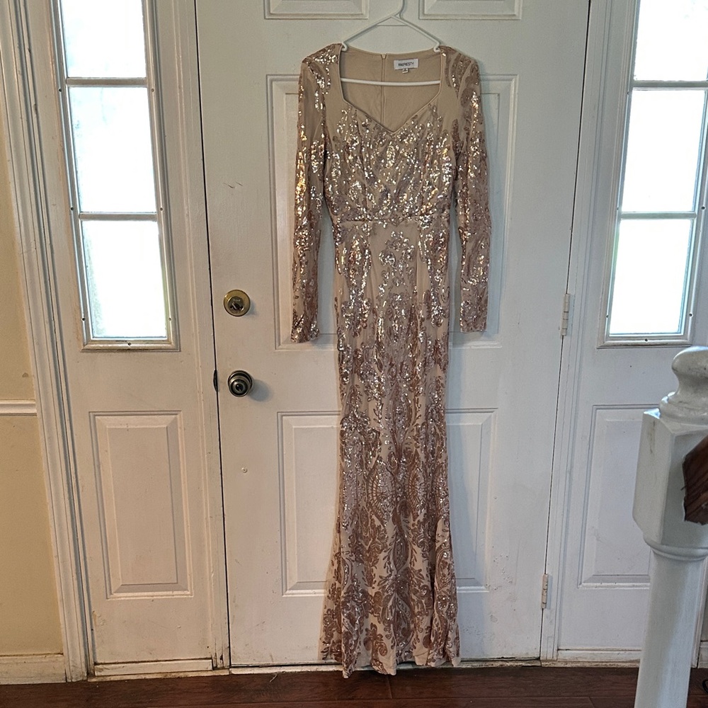 Glamorous Long Sleeve Sequin Dress - Champagne